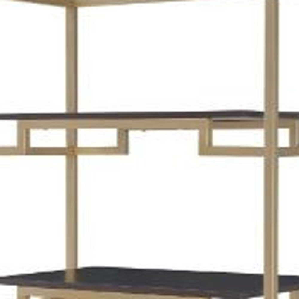 78" Gold and Black Metal Four Tier Etagere Bookcase with a Drawer — view 2