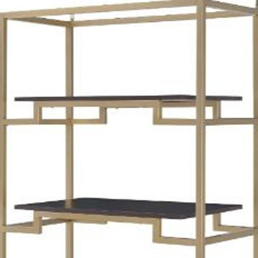 78" Gold and Black Metal Four Tier Etagere Bookcase with a Drawer — view 3
