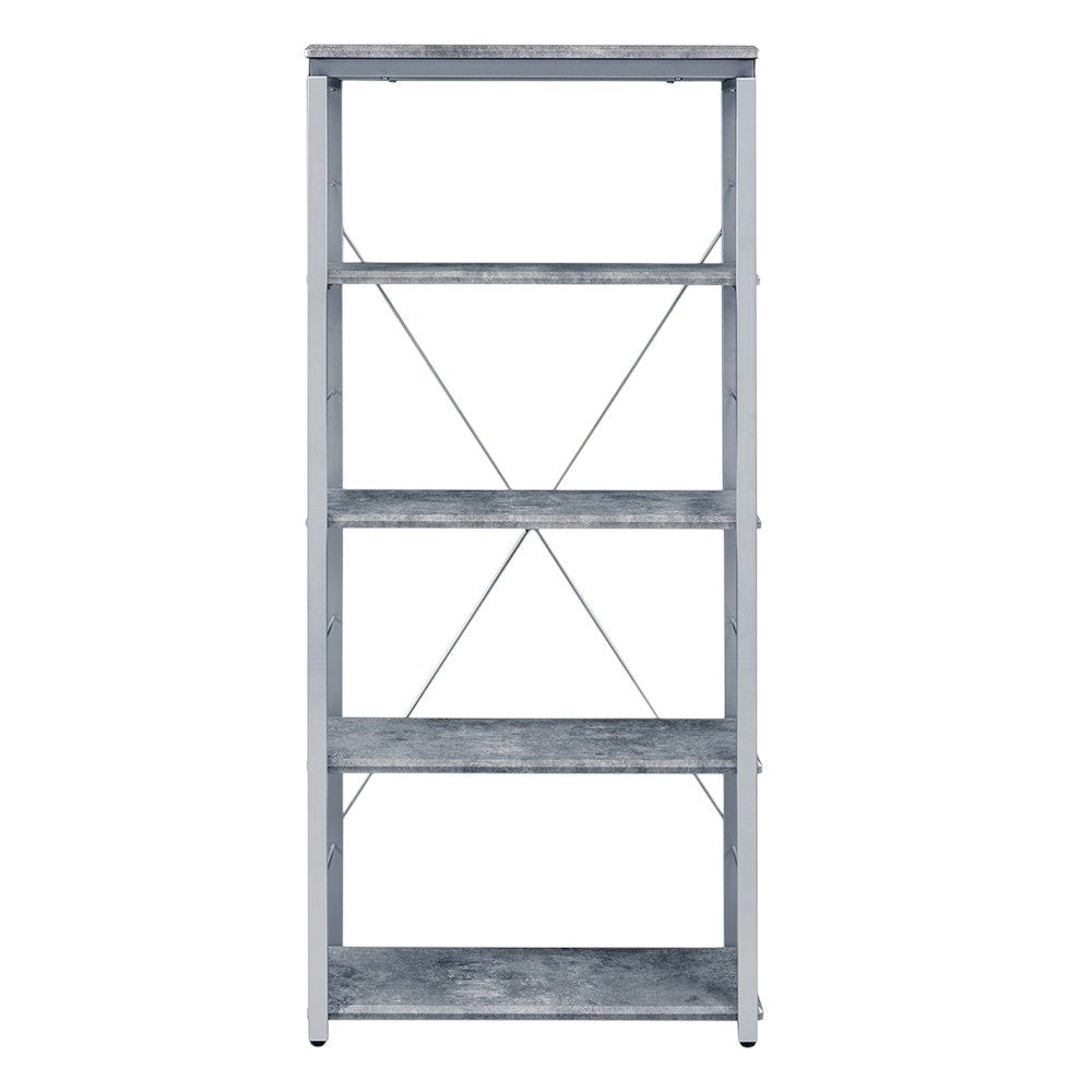 54" Gray And Silver Metal and Wood Four Tier Etagere Bookcase HomeRoots