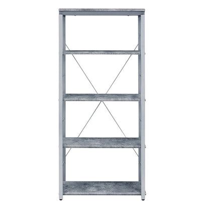 54" Gray And Silver Metal and Wood Four Tier Etagere Bookcase HomeRoots