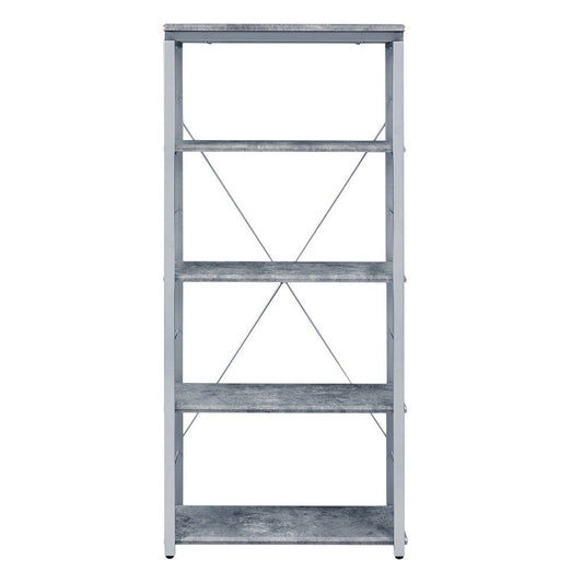 54" Gray And Silver Metal and Wood Four Tier Etagere Bookcase HomeRoots