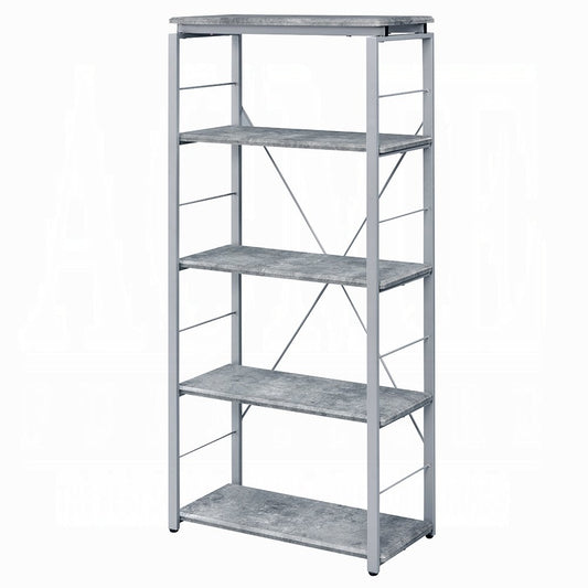 54" Gray And Silver Metal and Wood Four Tier Etagere Bookcase HomeRoots