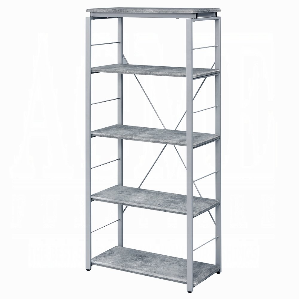 54" Gray And Silver Metal and Wood Four Tier Etagere Bookcase HomeRoots