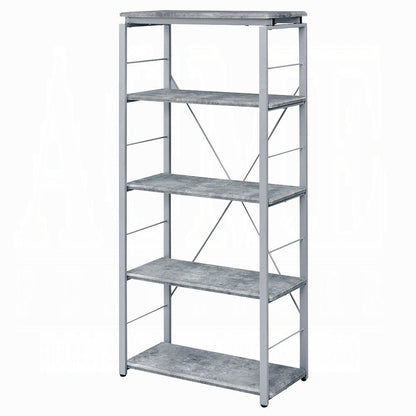 54" Gray And Silver Metal and Wood Four Tier Etagere Bookcase HomeRoots