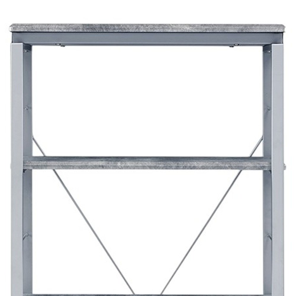 54" Gray And Silver Metal and Wood Four Tier Etagere Bookcase HomeRoots