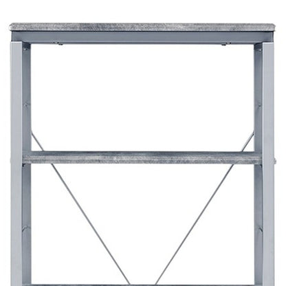 54" Gray And Silver Metal and Wood Four Tier Etagere Bookcase HomeRoots