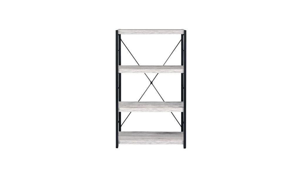 Antiqued White Metal Four Tier Etagere Bookcase