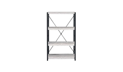 Antiqued White Metal Four Tier Etagere Bookcase