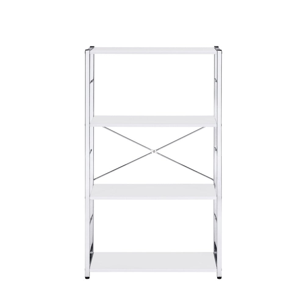 42" White And Silver Metal and Wood Four Tier Etagere Bookcase HomeRoots