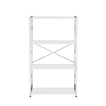 42" White And Silver Metal and Wood Four Tier Etagere Bookcase HomeRoots