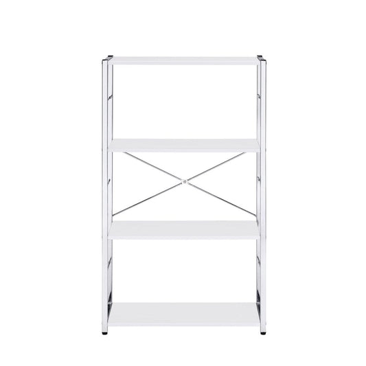 42" White And Silver Metal and Wood Four Tier Etagere Bookcase