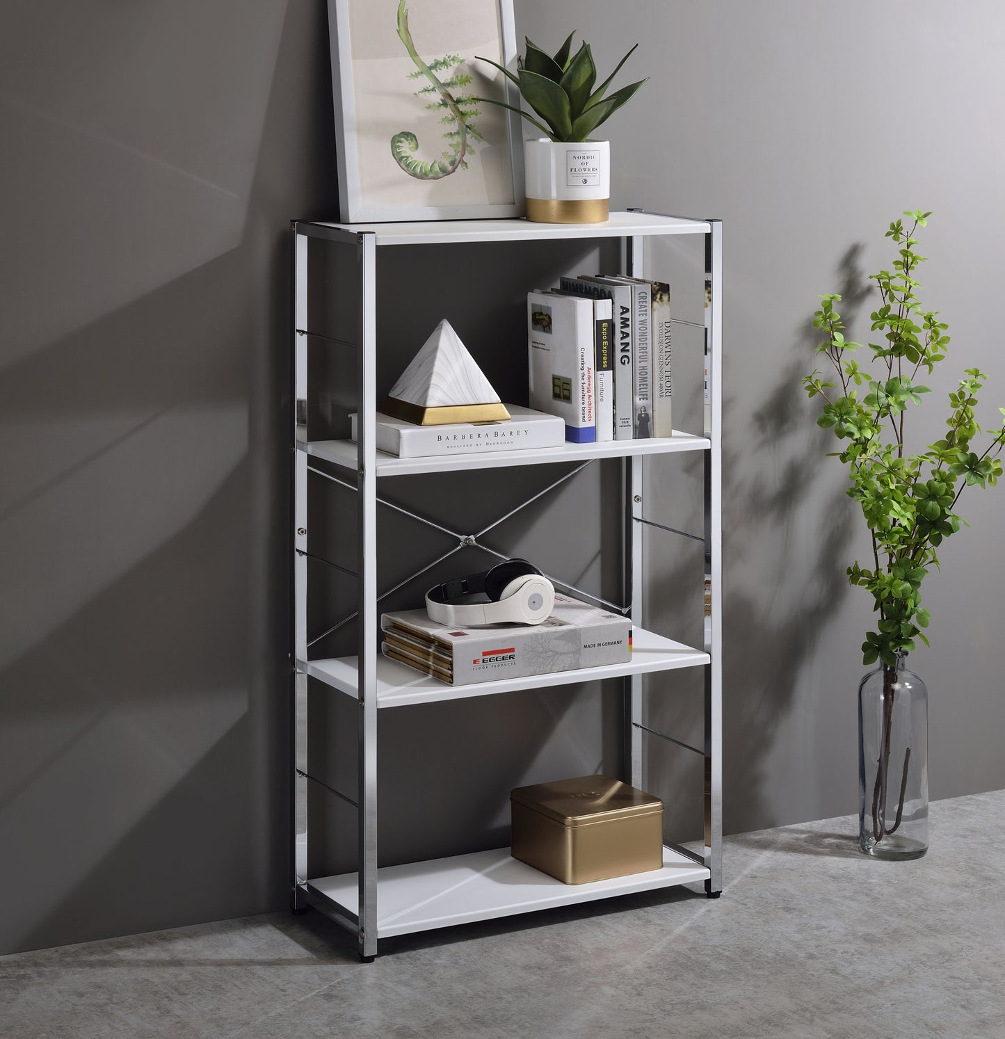 42" White Metal Four Tier Etagere Bookcase