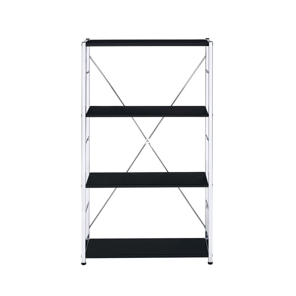 42" Black And Silver Metal and Wood Four Tier Etagere Bookcase HomeRoots