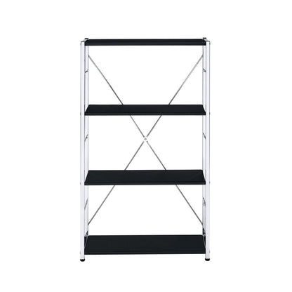 42" Black And Silver Metal and Wood Four Tier Etagere Bookcase HomeRoots