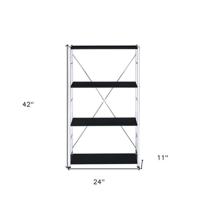 42" Black And Silver Metal and Wood Four Tier Etagere Bookcase HomeRoots
