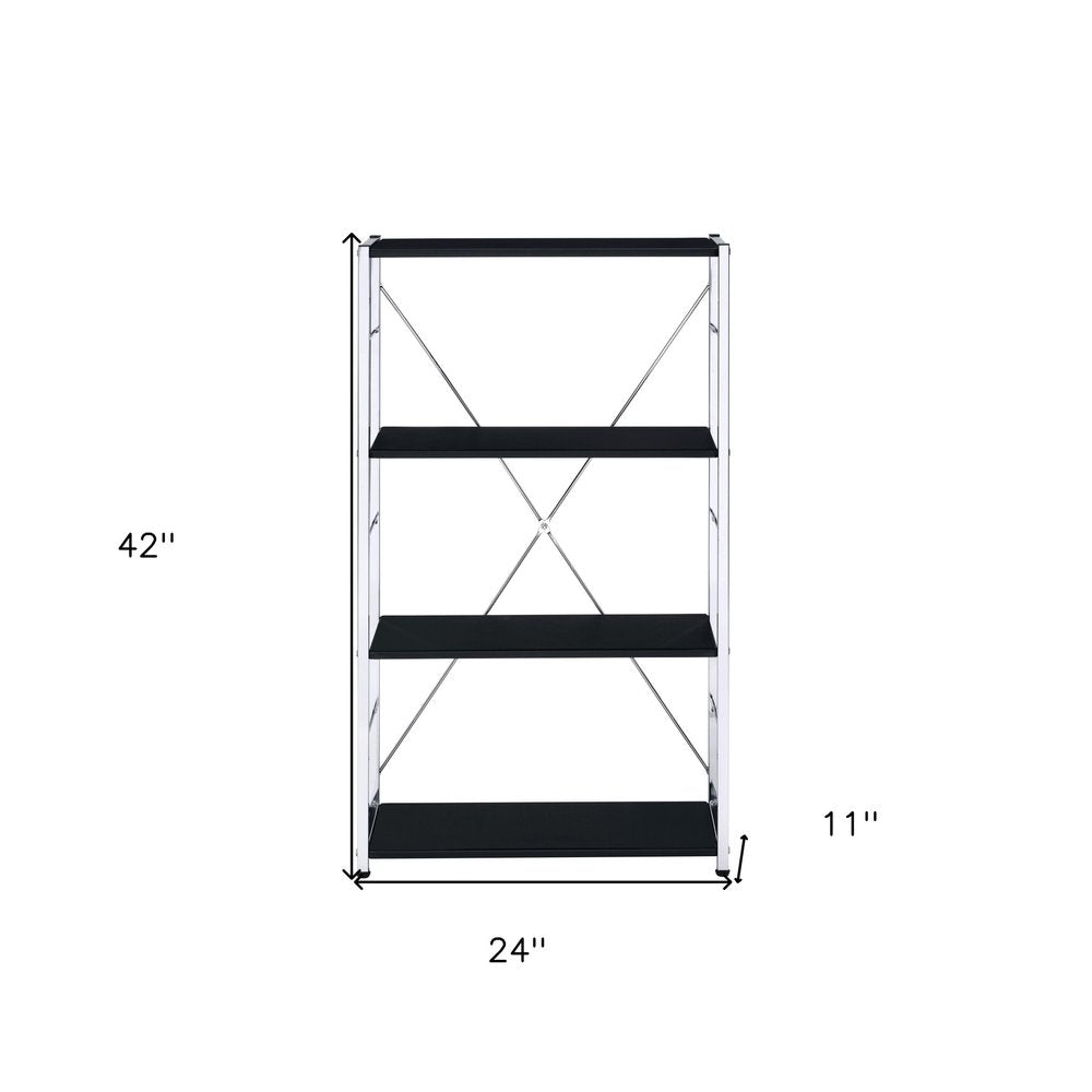 42" Black And Silver Metal and Wood Four Tier Etagere Bookcase HomeRoots