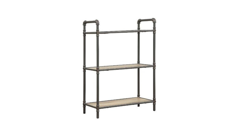 36" Antique Oak and Sandy Gray Metal Three Tier Standard Bookcase HomeRoots