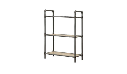 36" Antique Oak and Sandy Gray Metal Three Tier Standard Bookcase