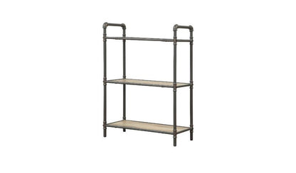 36" Antique Oak and Sandy Gray Metal Three Tier Standard Bookcase HomeRoots