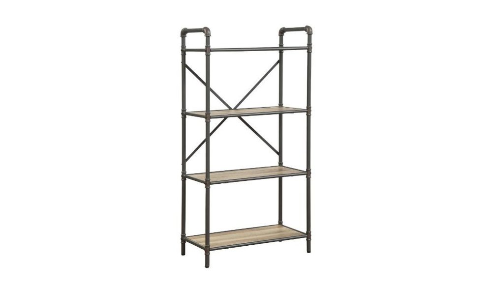 49" Gray Brown Metal Four Tier Etagere Bookcase — view 1