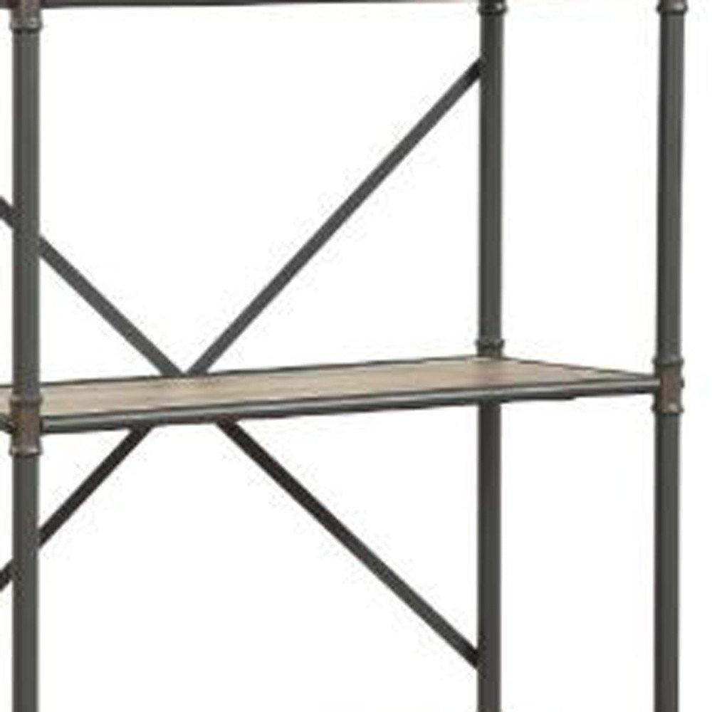 49" Gray Brown Metal Four Tier Etagere Bookcase — view 2