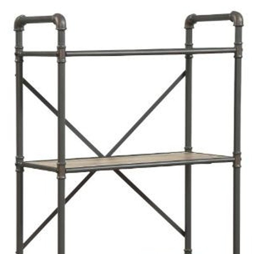 49" Gray Brown Metal Four Tier Etagere Bookcase — view 3