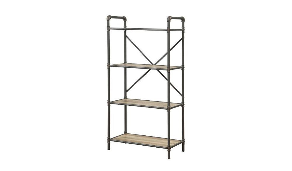 49" Gray Brown Metal Four Tier Etagere Bookcase — view 4