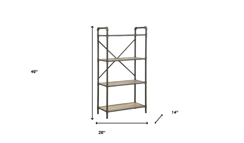 49" Gray Brown Metal Four Tier Etagere Bookcase HomeRoots