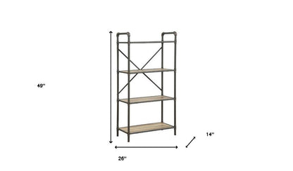 49" Gray Brown Metal Four Tier Etagere Bookcase HomeRoots