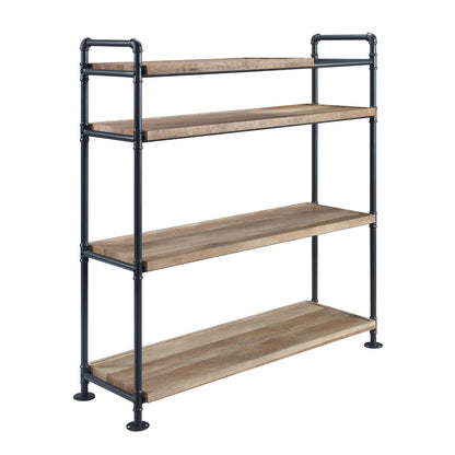 49" Brown and Black Metal Four Tier Etagere Bookcase - FurniFindUSA