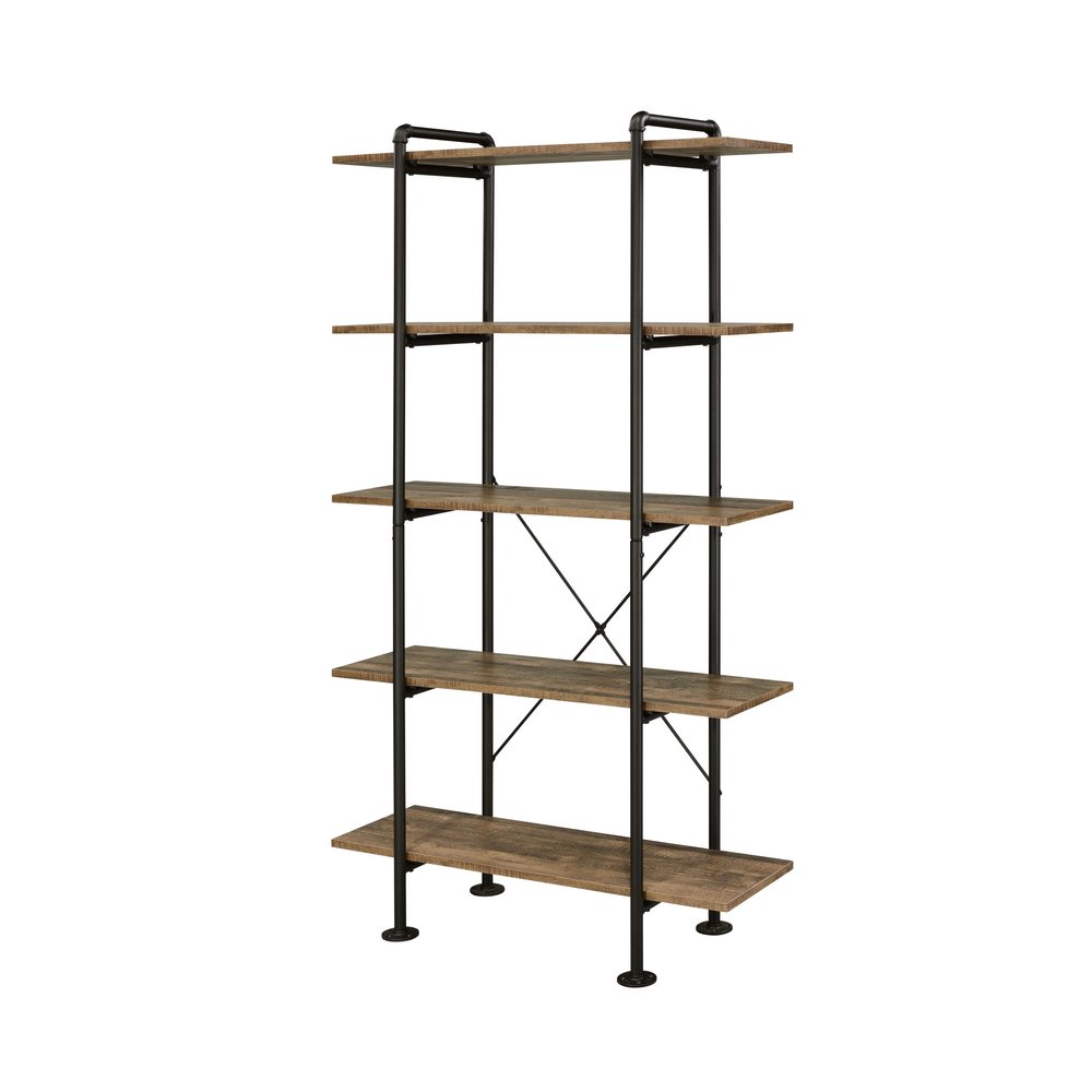 73" Brown And Black Metal Five Tier Etagere Bookcase HomeRoots