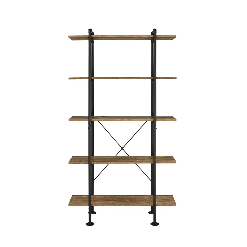 73" Brown And Black Metal Five Tier Etagere Bookcase HomeRoots