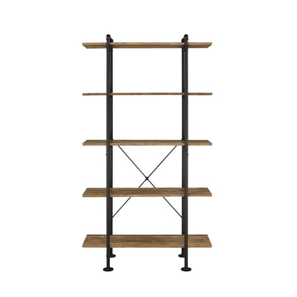73" Brown And Black Metal Five Tier Etagere Bookcase HomeRoots