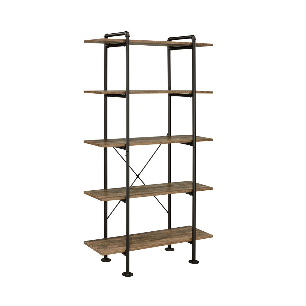 73" Brown And Black Metal Five Tier Etagere Bookcase HomeRoots