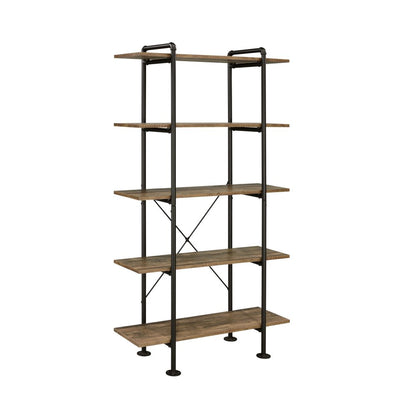 73" Brown And Black Metal Five Tier Etagere Bookcase HomeRoots