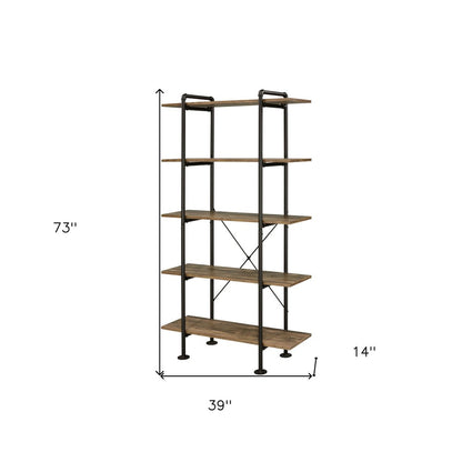 73" Brown And Black Metal Five Tier Etagere Bookcase HomeRoots