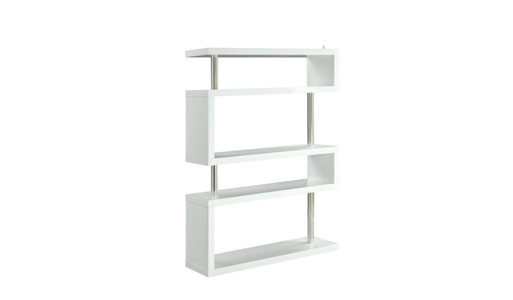 65" White Stainless Steel Five Tier Geometric Bookcase - FurniFindUSA