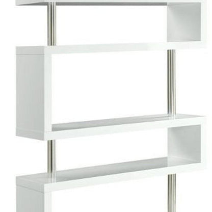 65" White Stainless Steel Five Tier Geometric Bookcase - FurniFindUSA