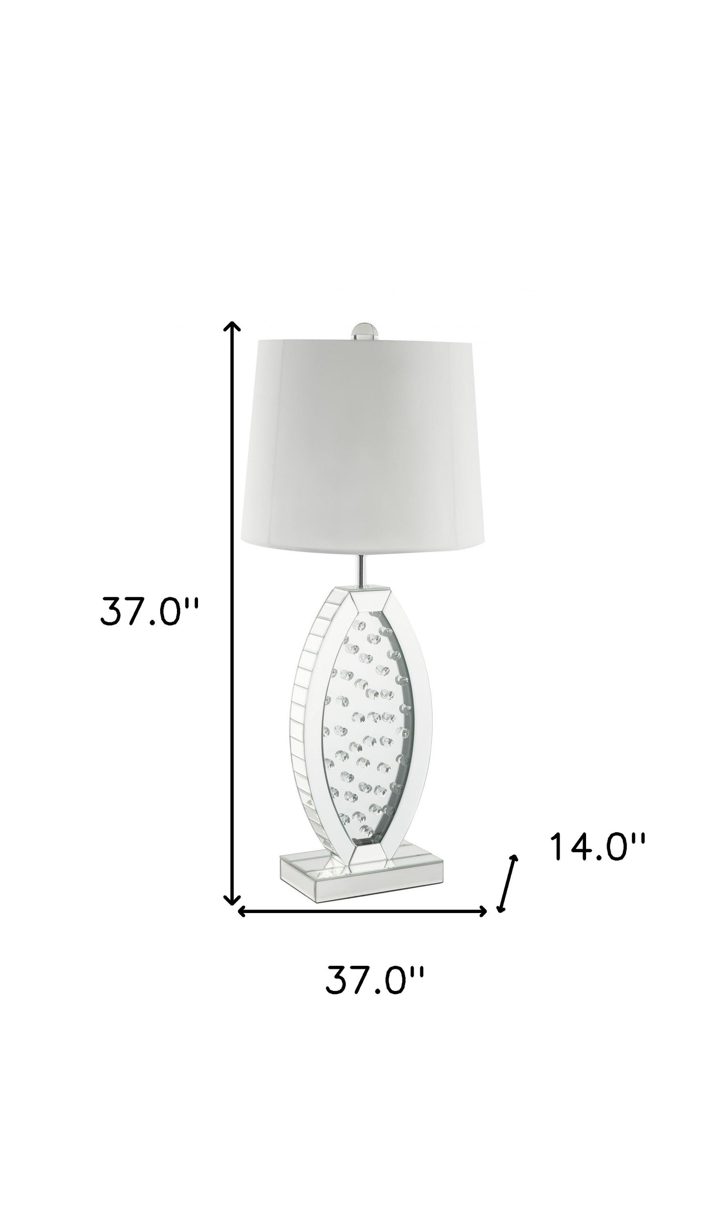 37" Mirrored Glass Table Lamp With White Drum Shade