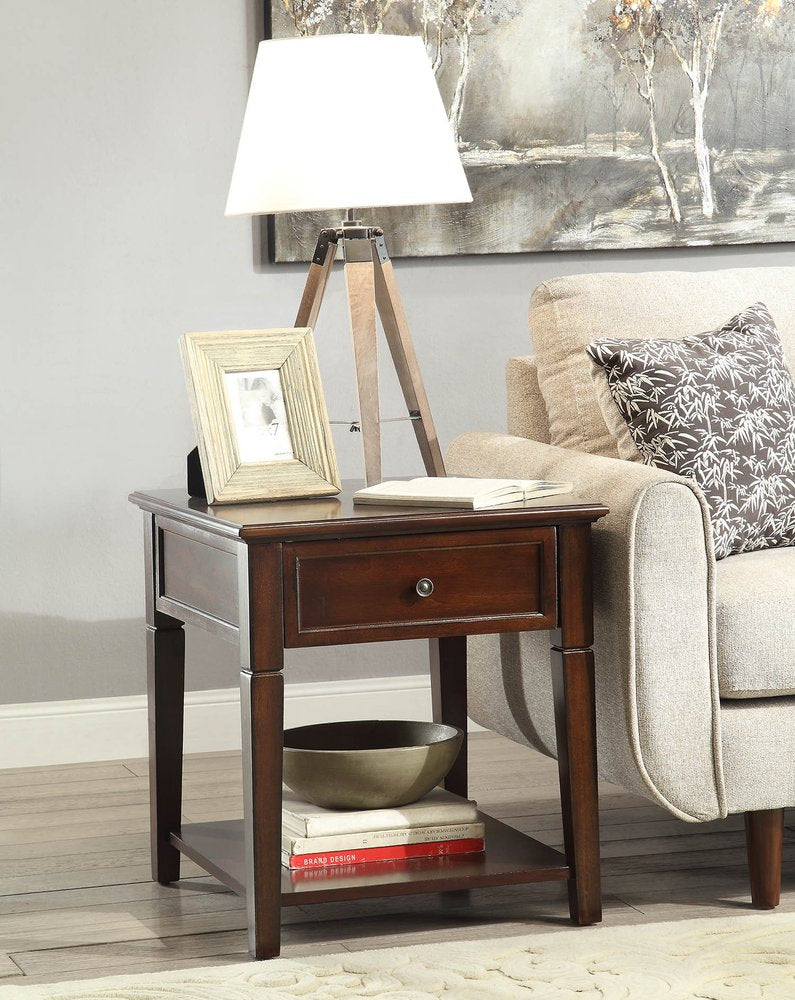 24" Walnut Manufactured Wood Rectangular End Table With Drawer And Shelf HomeRoots