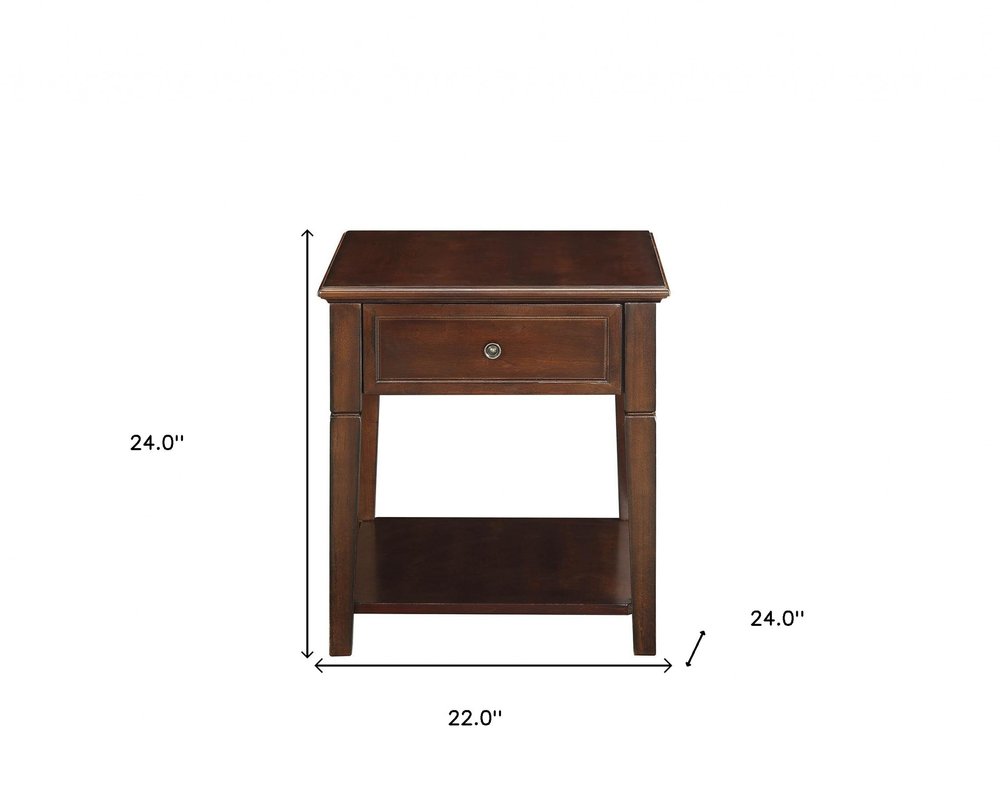 24" Walnut Manufactured Wood Rectangular End Table With Drawer And Shelf HomeRoots