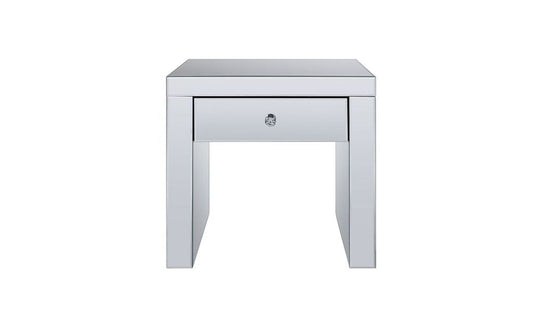 23" Silver Glass Square End Table With Drawer
