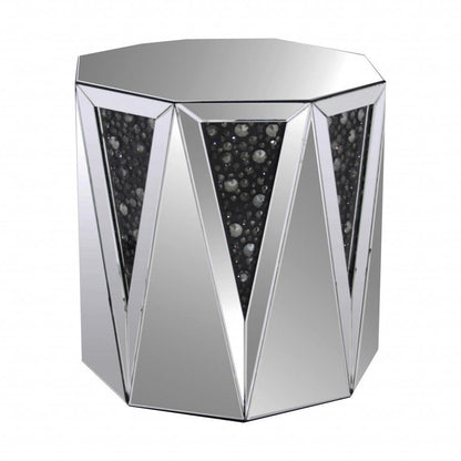 24" Silver And Faux Crystals Octagon Mirrored End Table - FurniFindUSA