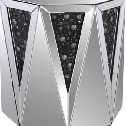 24" Silver And Faux Crystals Octagon Mirrored End Table - FurniFindUSA