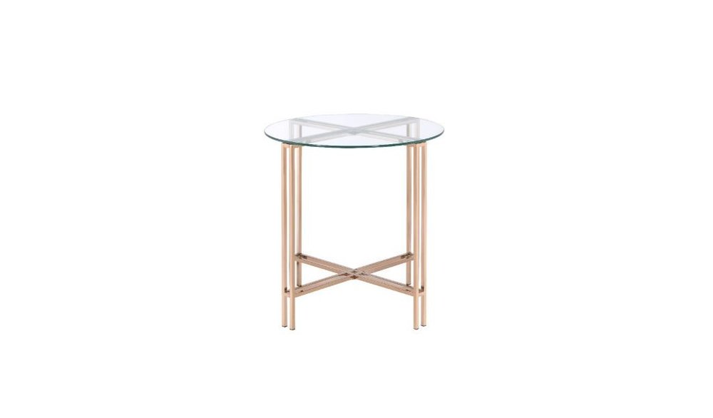24" Champagne And Clear Glass And Metal Round End Table HomeRoots