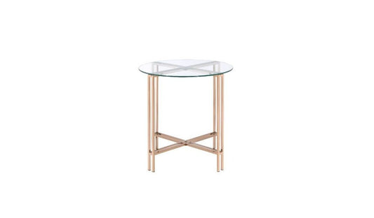 24" Champagne And Clear Glass And Metal Round End Table HomeRoots