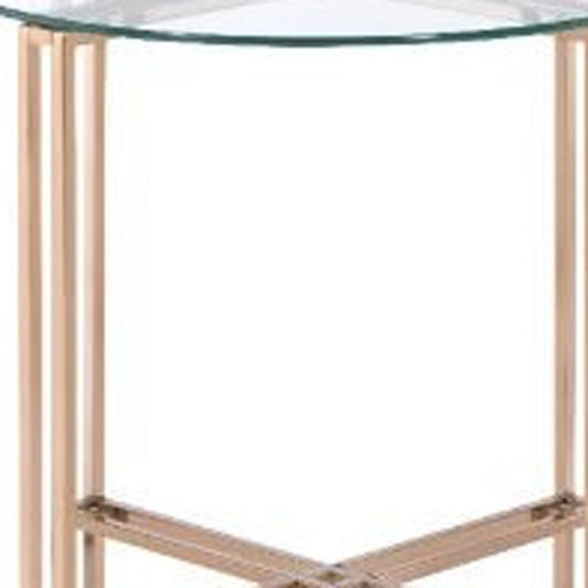 24" Champagne And Clear Glass And Metal Round End Table HomeRoots