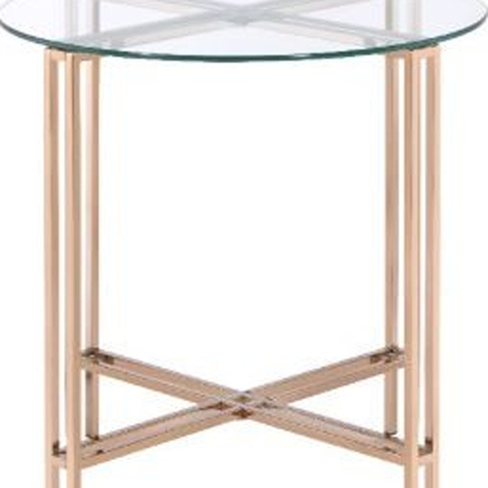 24" Champagne And Clear Glass And Metal Round End Table HomeRoots