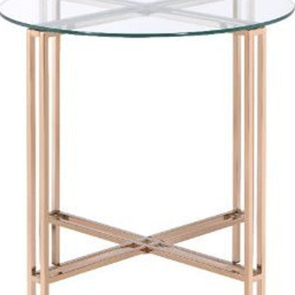 24" Champagne And Clear Glass And Metal Round End Table HomeRoots