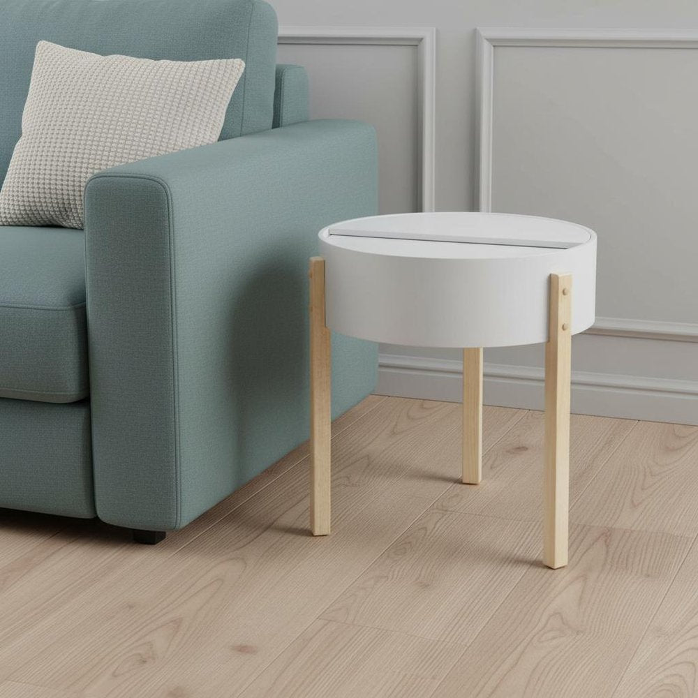 21" Natural Brown And White Manufactured Wood And Solid Wood Round End Table HomeRoots